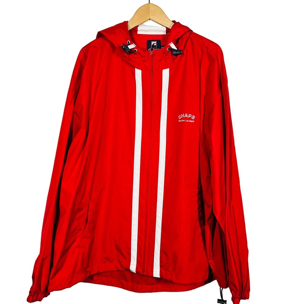 Vintage 90s Chaps Ralph Lauren Windbreaker Jacket Full Zip Red Classic USA - 2XL